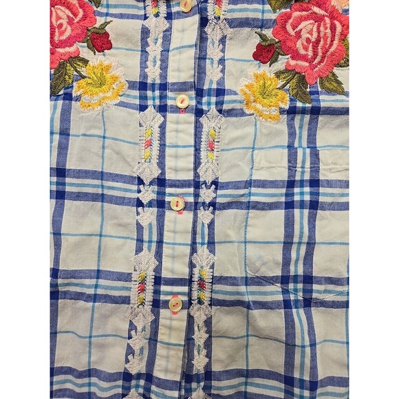 Johnny Was Women's Large Poplin Shirt Dress Tunic Plaid Embroidered Floral - Picture 7 of 15